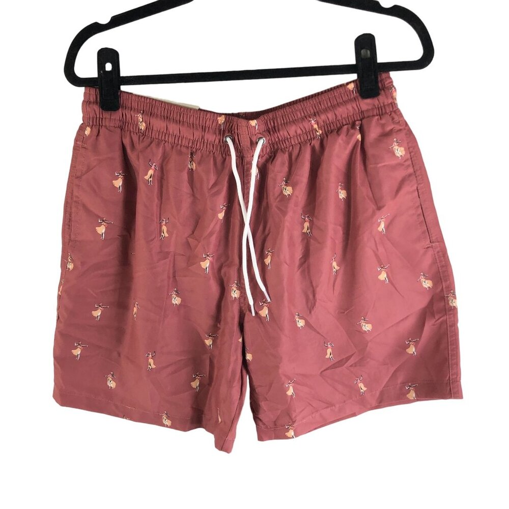Trunks Surf & Swim Co Mens Quick Dry Swim Shorts Elastic Waist Drawstring Red M